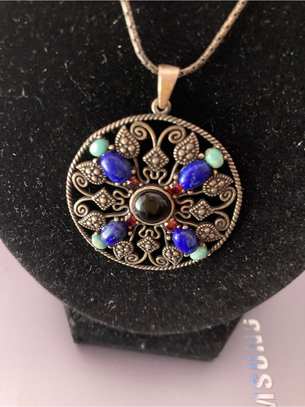 Bohemian Lapis & Turquoise Medallion Pendant Necklace